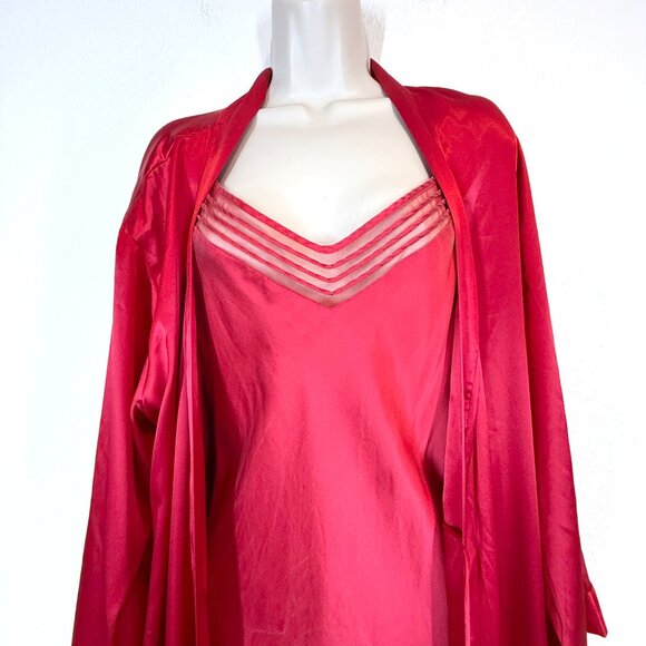 Victoria’s Secret Red Satin Long Robe and Slip Negligee Nightgown Set Medium - Picture 11 of 15